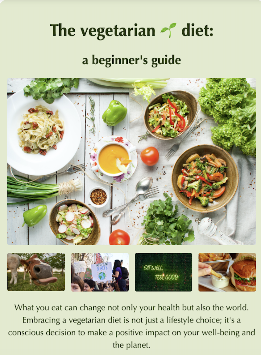 vegetarian diet guide landing page